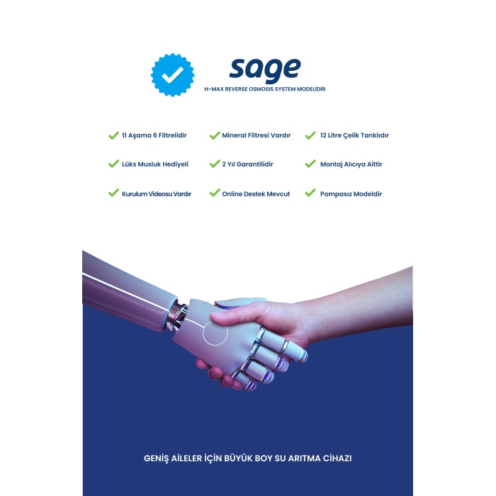 Sage 11 Aşama Standart Membranlı 12 Litre Çelik Tanklı Mineralli Su Arıtma Cihazı - 0011