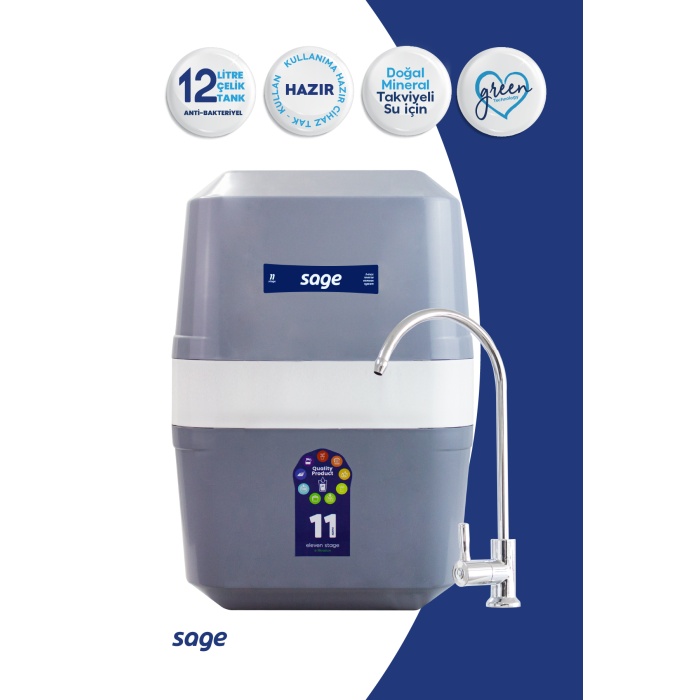 Sage 11 Aşama Standart Membranlı 12 Litre Çelik Tanklı Mineralli Su Arıtma Cihazı - 0011