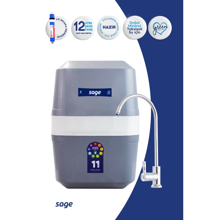 Sage 11 Aşama LG Noaka Membranlı 12 Litre Çelik Tanklı Mineralli Su Arıtma Cihazı - 0012