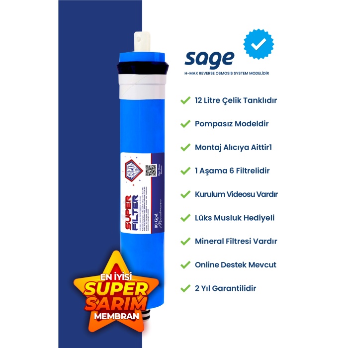 Sage 11 Aşama Süper Membranlı 12 Litre Çelik Tanklı Mineralli Su Arıtma Cihazı - 0013