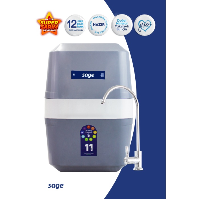 Sage 11 Aşama Süper Membranlı 12 Litre Çelik Tanklı Mineralli Su Arıtma Cihazı - 0013