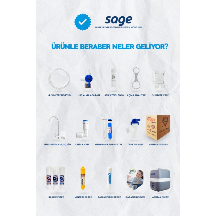 Sage 11 Aşama Süper Membranlı 12 Litre Çelik Tanklı Mineralli Su Arıtma Cihazı - 0013