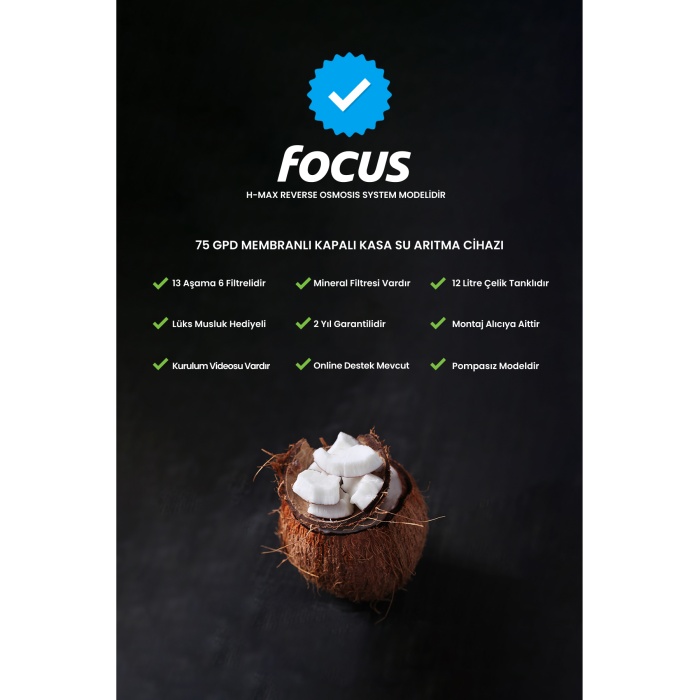 Focus 13 Aşama Standart Membranlı 12 Litre Çelik Tanklı Mineralli Su Arıtma Cihazı - 0017