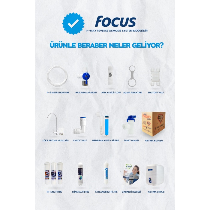 Focus 13 Aşama Standart Membranlı 12 Litre Çelik Tanklı Mineralli Su Arıtma Cihazı - 0017