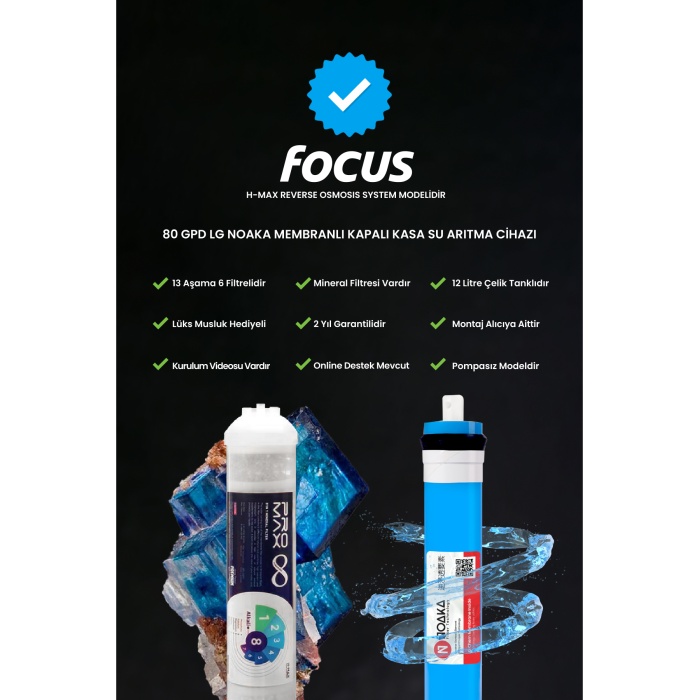 Focus 13 Aşama LG Noaka Membranlı 12 Litre Çelik Tanklı Mineralli Su Arıtma Cihazı - 0018