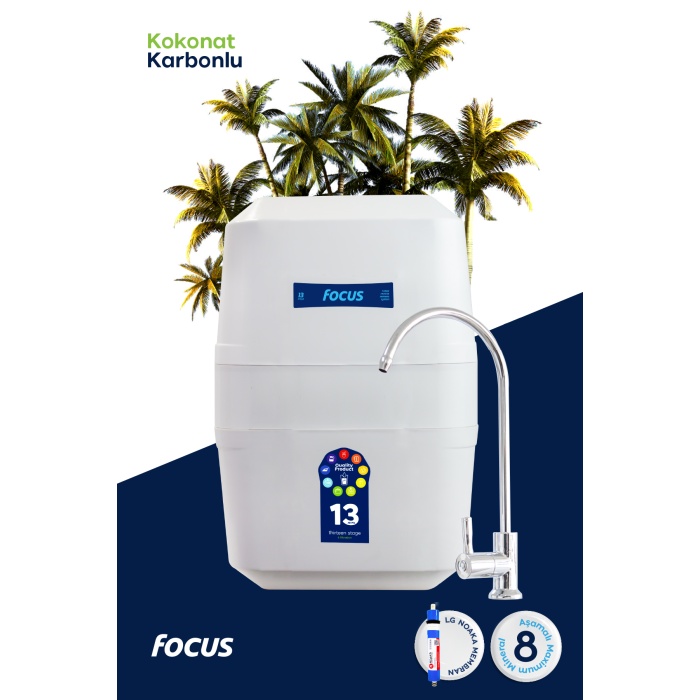 Focus 13 Aşama LG Noaka Membranlı 12 Litre Çelik Tanklı Mineralli Su Arıtma Cihazı - 0018