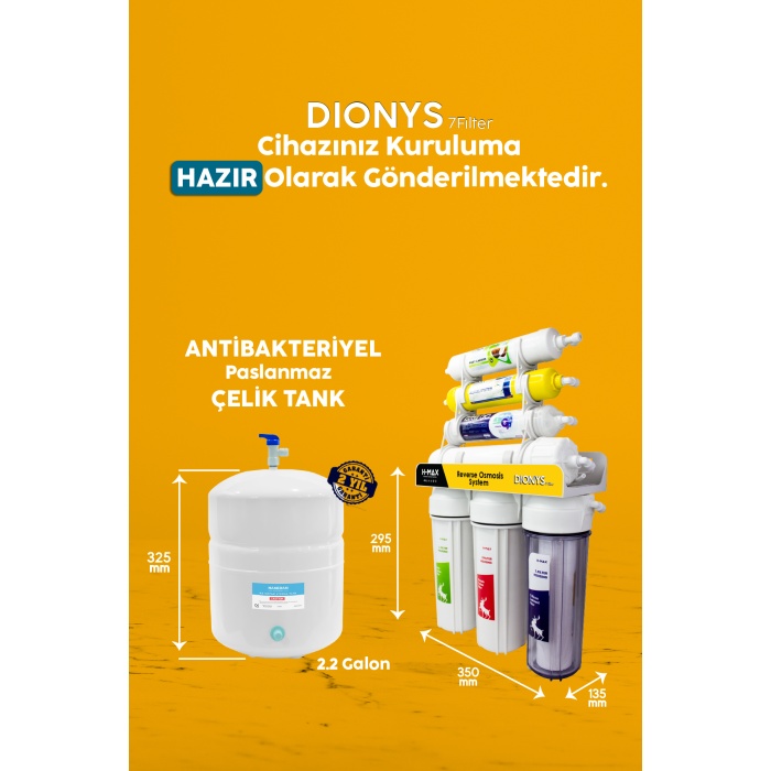 Dionys 7 Filtreli LG Noaka Membranlı 9 Litre Çelik Tanklı Açık Kasa Su Arıtma Cihazı - 0028