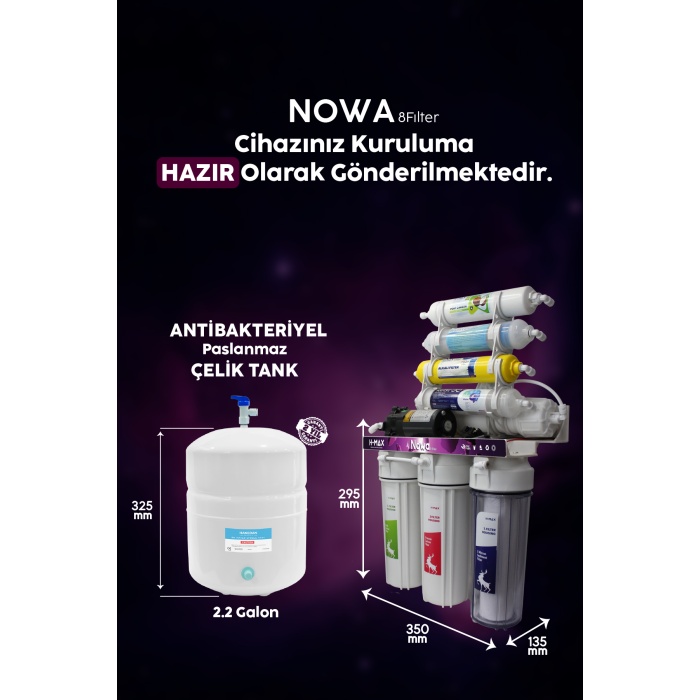 Nowa 8 Filtreli Süper Membranlı 9 Litre Çelik Tanklı Açık Kasa Su Arıtma Cihazı - 0030