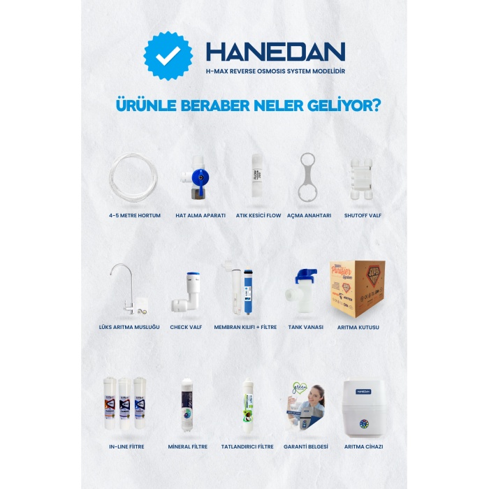 75 GPD Membranlı 13 Aşama  8 Lt Çelik Tanklı Mineralli Su Arıtma Cihazı -0170