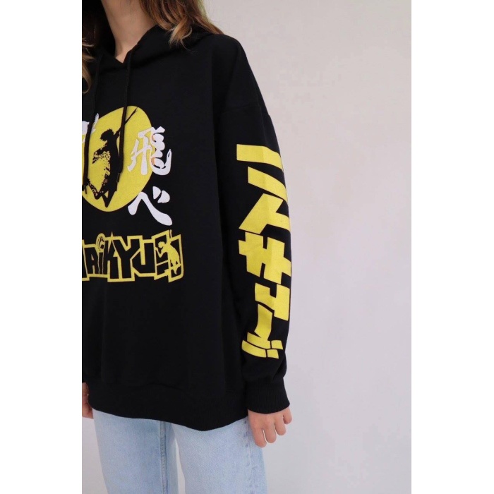 Anime Haikyuu Sweatshirt Siyah Kapüşonlu