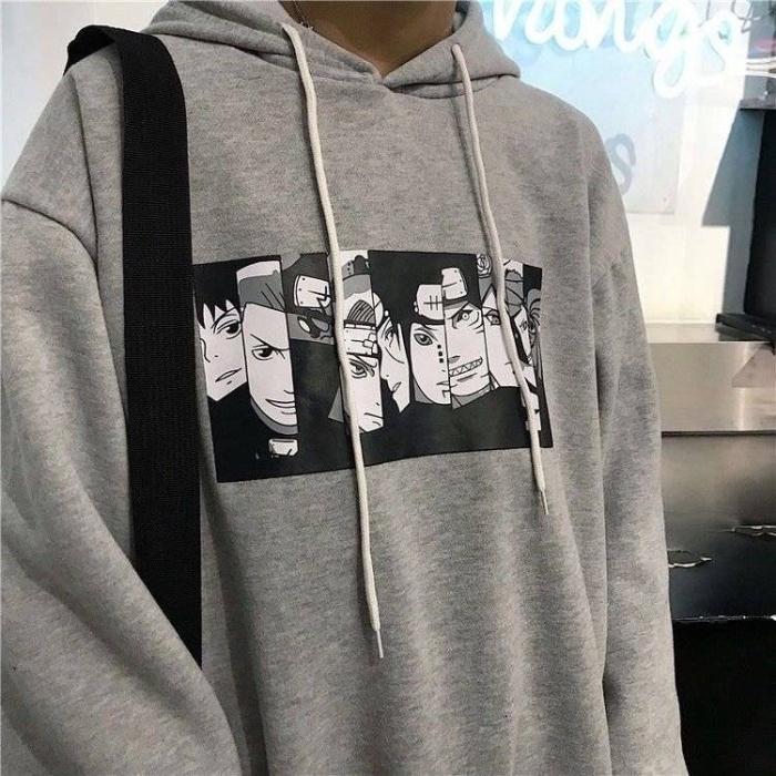 Naruto Anime Gri Kapüşonlu Sweatshirt