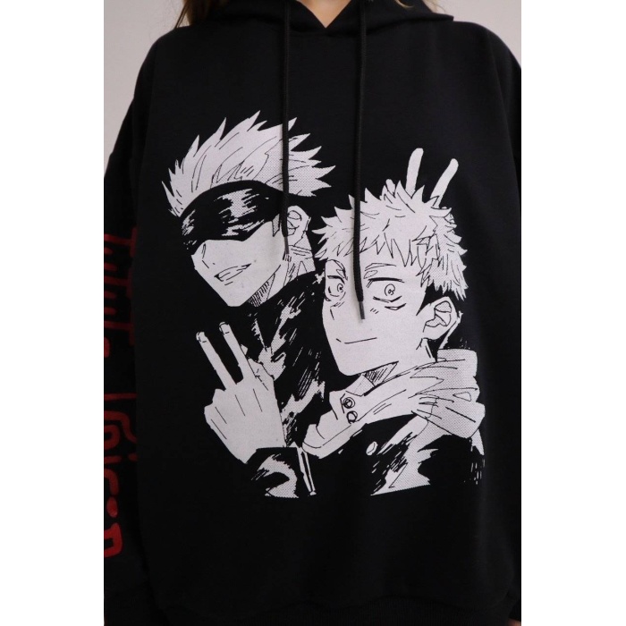 Anime Camisas De Jujutsu Kaisen Siyah Kapüşonlu Sweatshirt