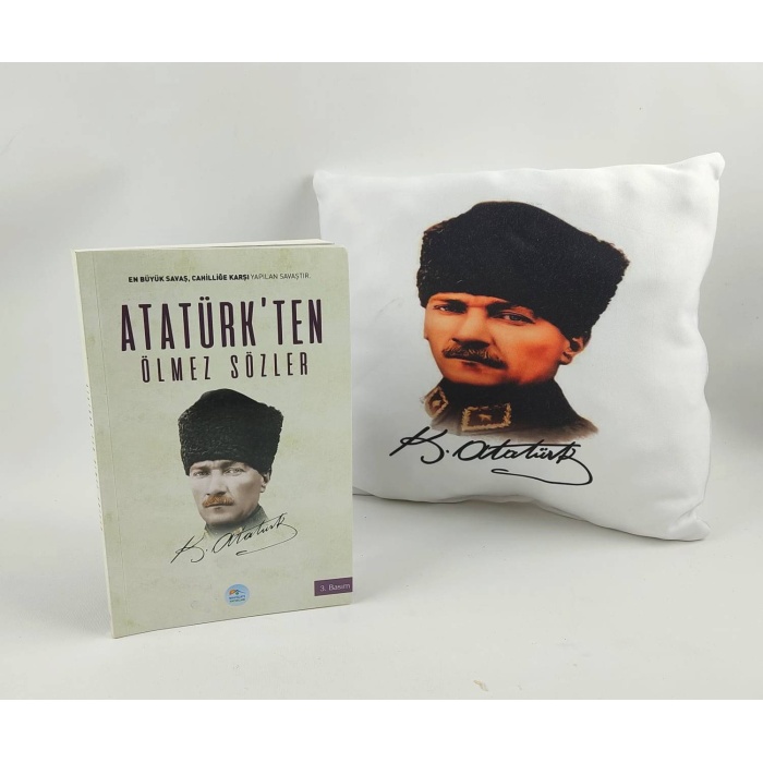 Atatürk Tasarımlı Yastık Ve Atatürkten Ölmez Sözler Kitabı 2Li Set