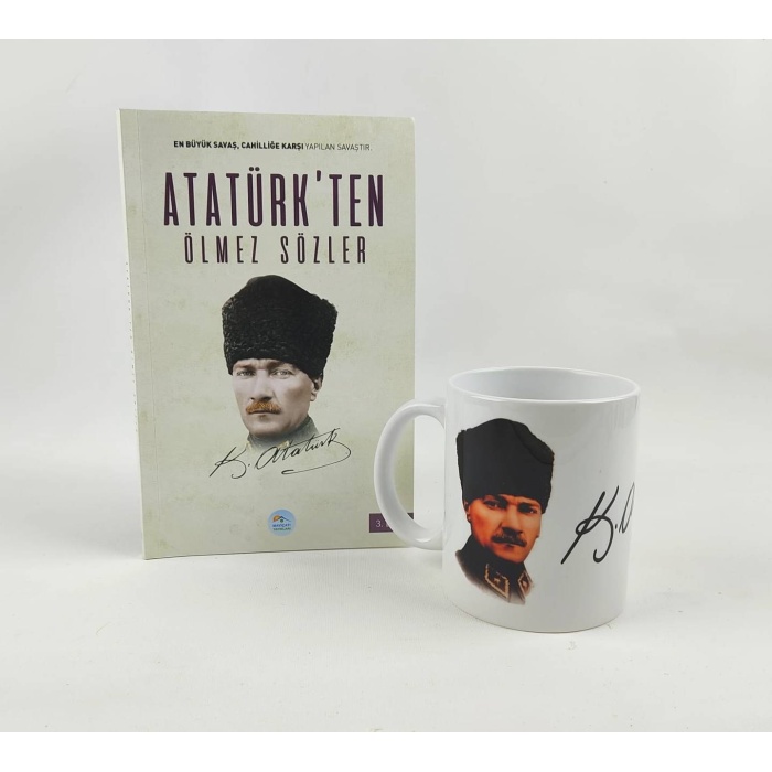 Atatürk Tasarımlı Kupa Ve Atatürkten Ölmez Sözler Kitabı 2Li Set