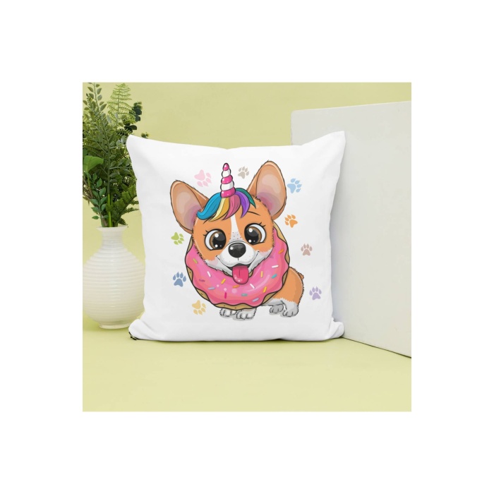 Ponçik Donut Unidog Köpek Tasarımlı Baskılı Dekoratif Yastık Hediye