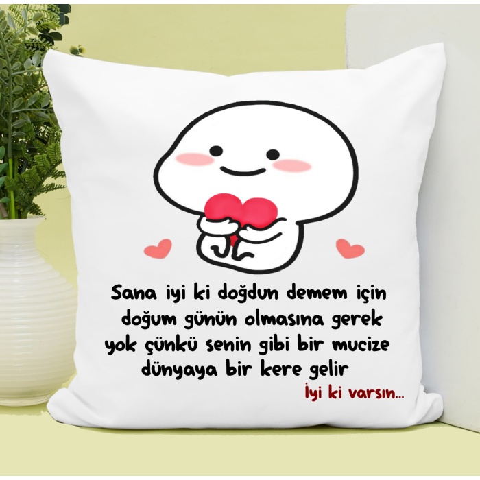 İyi Ki Doğdun Tasarımlı Baskılı Dekoratif Yastık Hediye