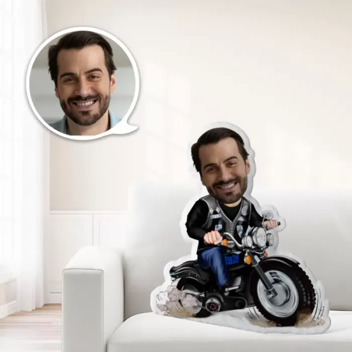 Kişiye Özel Motorcu Erkek Tasarımlı Şekilli Yastık
