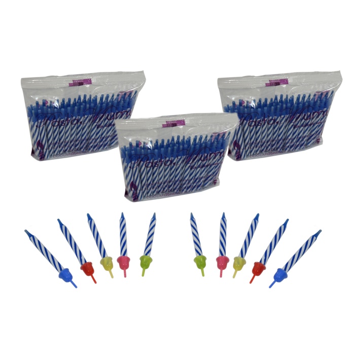 12 Adet 70li Pasta Mumu Mavi/Beyaz Spiral ve 840 Adet Mum Altlığı