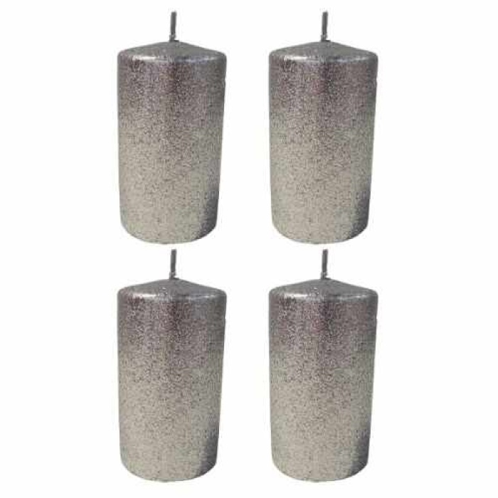 4lü Simli Silindir Mum - Gümüş