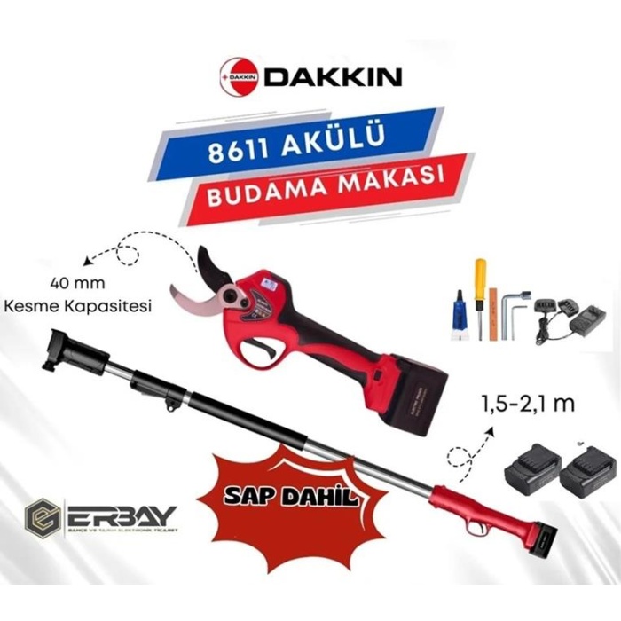 Dakkın 8611 Akülü Budama Makası 40mm Uzatma Aparatlı
