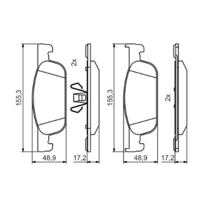 Renault Clio IV Büyük Tip Ön Fren Balatası Bosch  0986495424  ( 17.2x155.3x48.9)