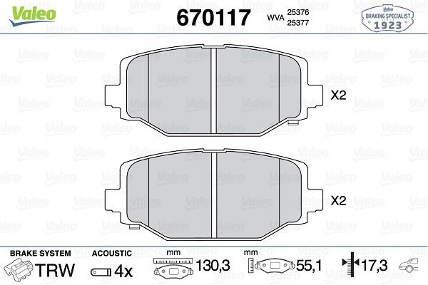 Fren Balatasi Arka Freemont 2.0 Chrysler Grand Voyager V Rt  - VALEO 670117