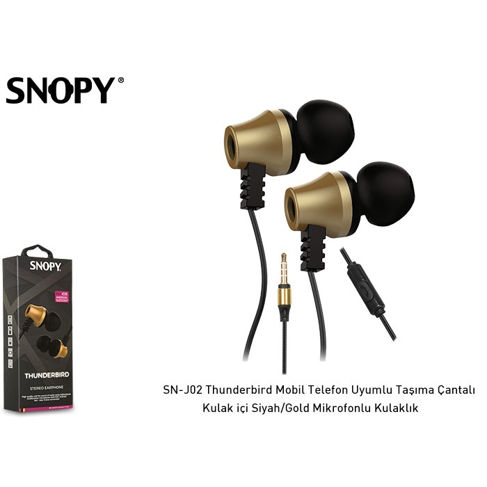 Snopy SN-J02 Siyah Gold Kulak İçi Kulaklık Mikrofonlu