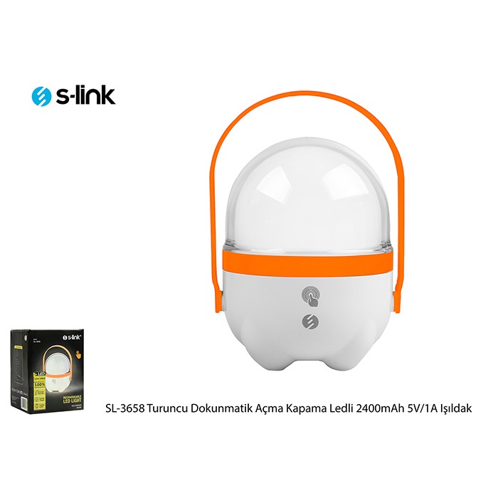 S-link SL-3658 Turuncu Dokunmatik Açma Kapama Ledli 2400mAh 5V-1A 1+30 Ledli Işıldak