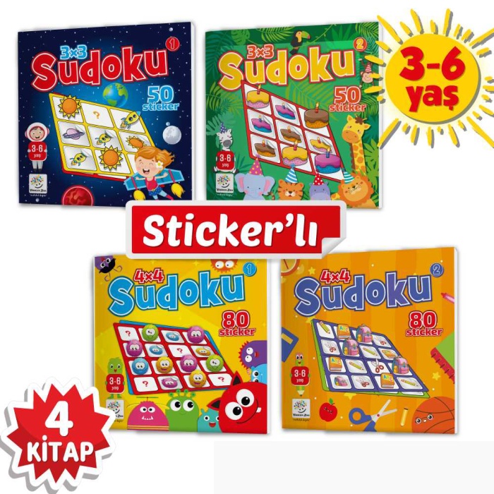 Yükselen Zeka 3-6 Yaş Stickerlı Çıkartmalı Sudoku Seti (4 Kitap Set)