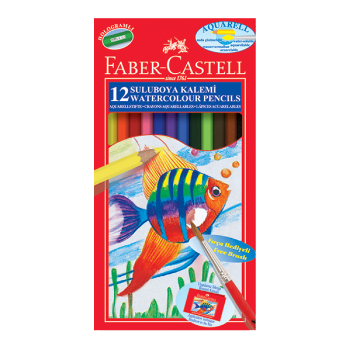 Faber-Castell Sulu Kuru Boya Red Line Karton Kutu Tam Boy Aquarell 12 Lİ Fırça Hediyeli 5171 110622