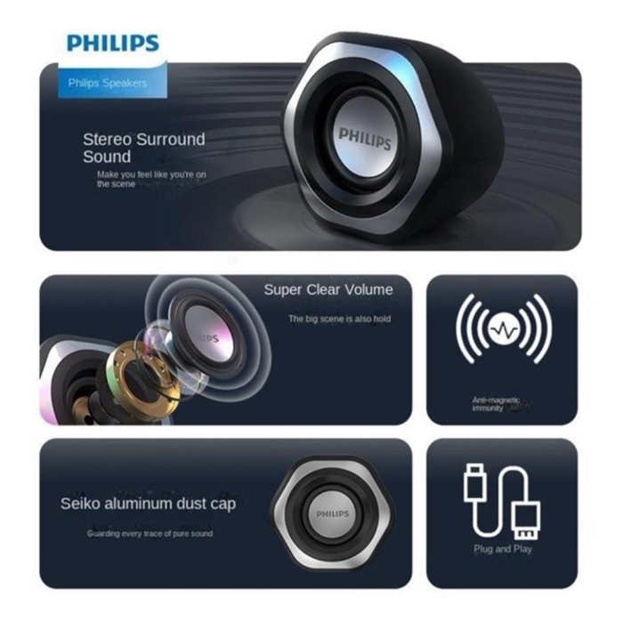 Philips Spa2209 2.0 USB- 3.5MM Jack Hoparlör Ses Kontrol Tuşu