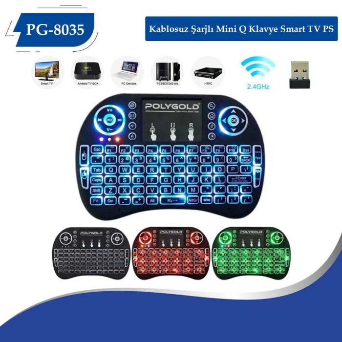 Mini Keyboard Air Smart Tv Işıklı Mini Klavye Dokunmatik Mouse