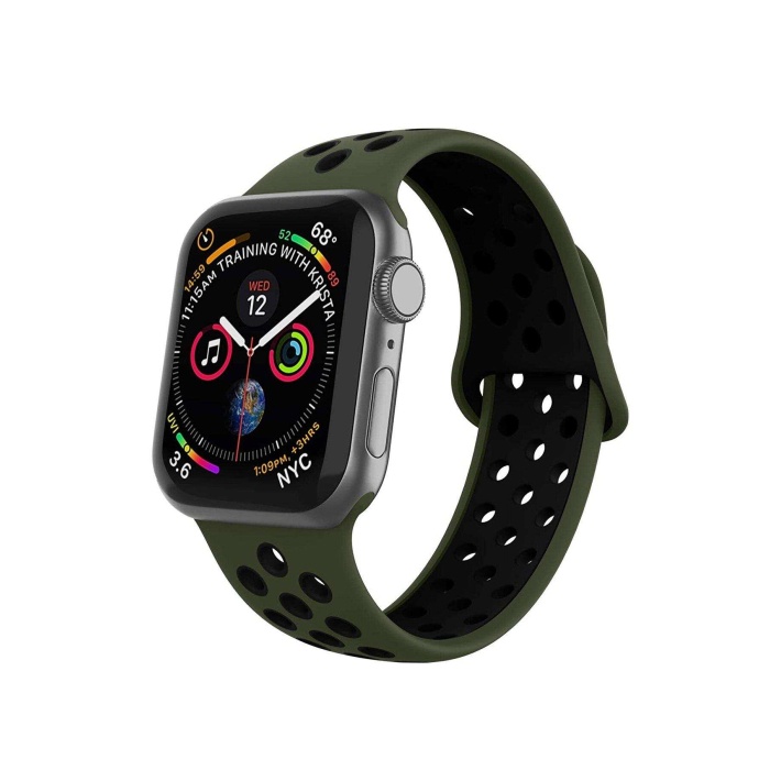 Apple Watch Silikon Delikli Kordon Iwatch Uyumlu Kayış Seri 1 2 3 4 5 - 42mm/44mm - Koyu Yeşil