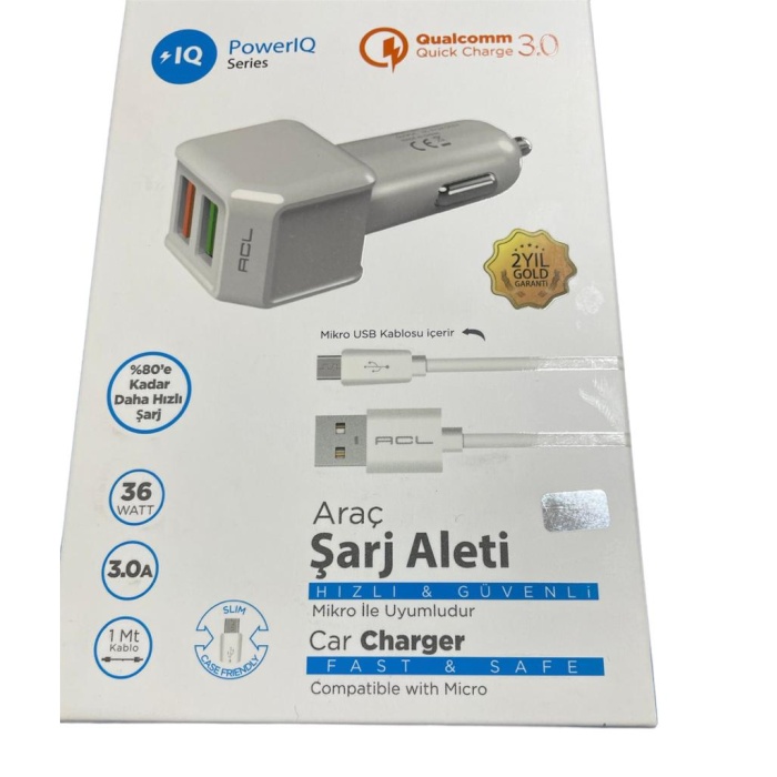 Araç Çakmaklık Şarj Aleti 36w   Usb Çıkışlı Hızlı Şarj  3.0A