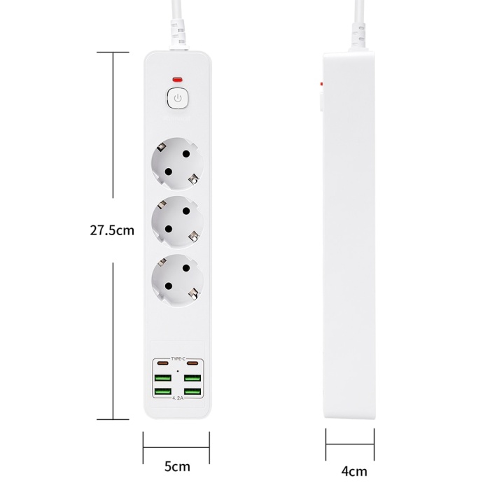 3000W USB güç şeridi aşırı yük koruması ile 4USB 2 type-C şarj cihazı Hub 2m uzatma kablosu