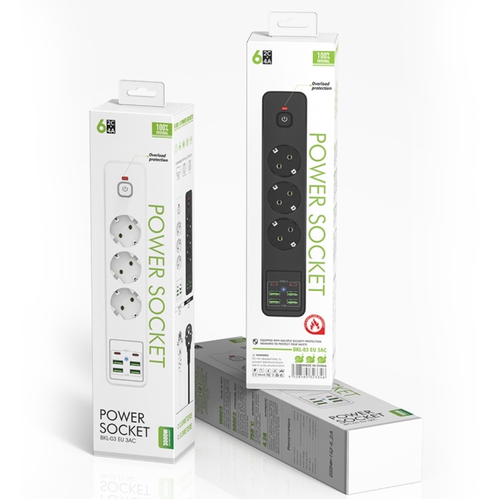 3000W USB güç şeridi aşırı yük koruması ile 4USB 2 type-C şarj cihazı Hub 2m uzatma kablosu
