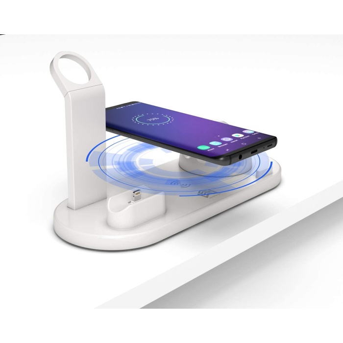 Kablosuz Şarj Cihazı Standı, Apple Watch Airpodlar için 6sı 1 Arada Çok İşlevli Kablosuz Şarj İstasyonu Yuvası,  (Beyaz)  Kablosuz Şarj Cihazı