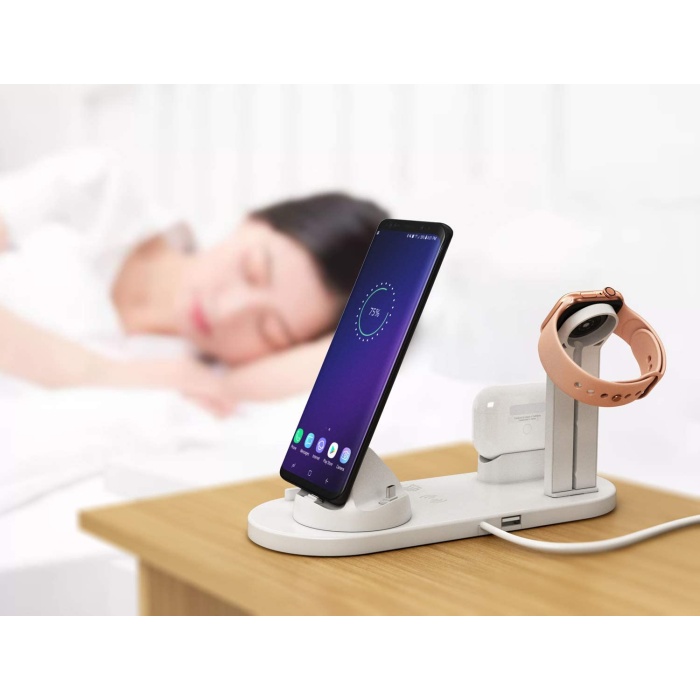 Kablosuz Şarj Cihazı Standı, Apple Watch Airpodlar için 6sı 1 Arada Çok İşlevli Kablosuz Şarj İstasyonu Yuvası,  (Beyaz)  Kablosuz Şarj Cihazı