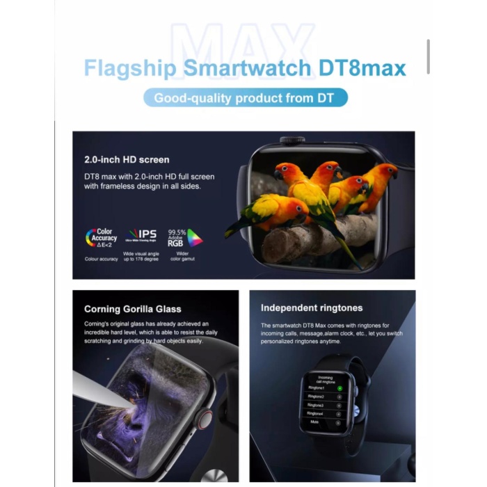 Dt8 max hd ekran paslanmaz çelik kasa akıllı saat-Dtno.1-siyah