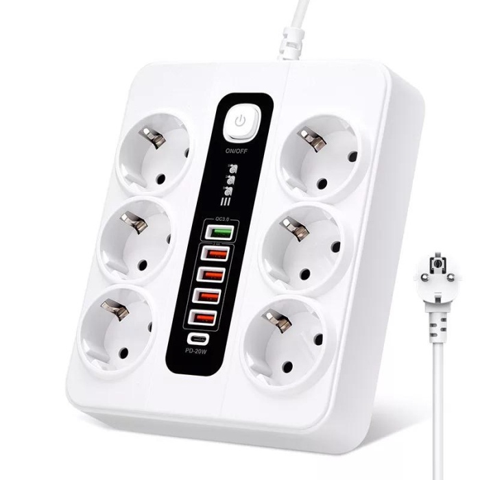 3000W USB güç şeridi aşırı yük koruması ile 5USB 1 type-C şarj cihazı Hub 2 m uzatma kablosu