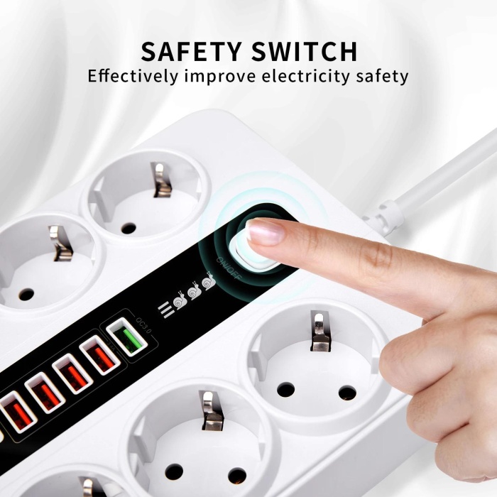 3000W USB güç şeridi aşırı yük koruması ile 5USB 1 type-C şarj cihazı Hub 2 m uzatma kablosu