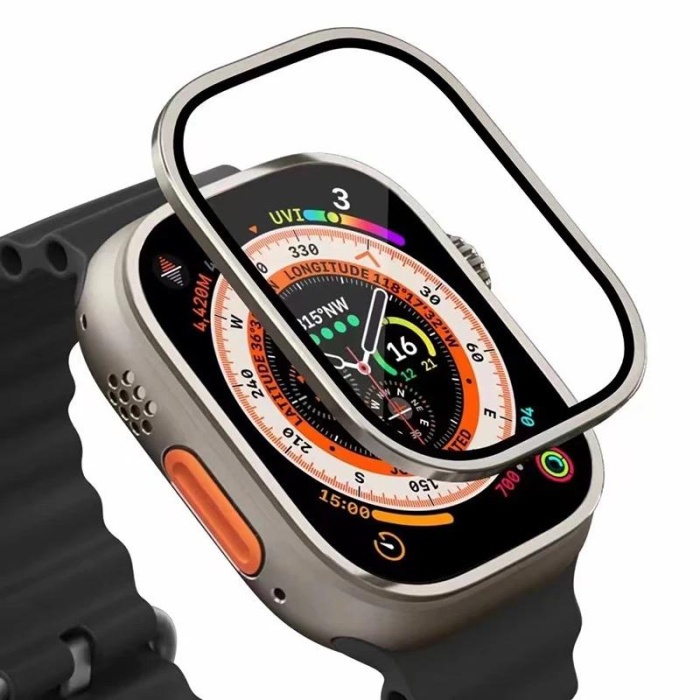 Apple Watch Ultra 49 Mm Uyumlu Temperli Ekran ve kasa  Koruyucu