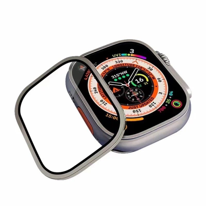 Apple Watch Ultra 49 Mm Uyumlu Temperli Ekran ve kasa  Koruyucu