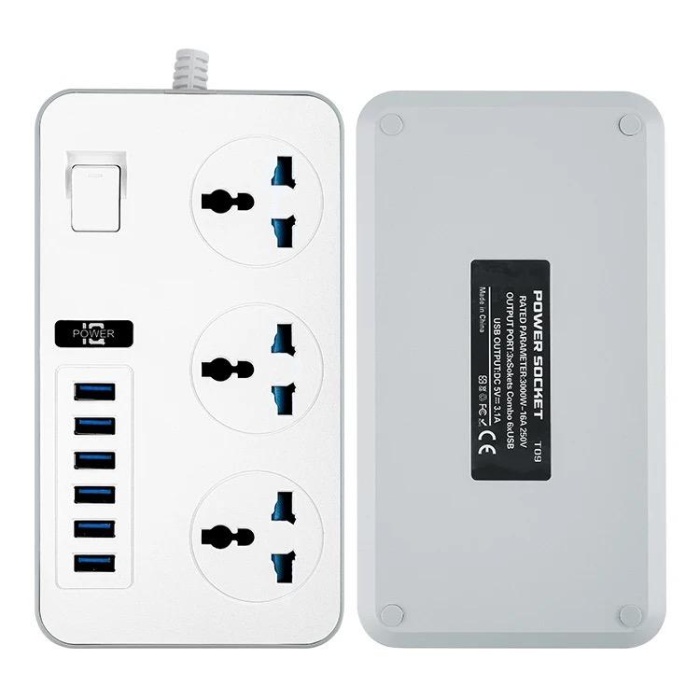 2 metre kablo 3 güç soketl,  6 usb bağlantı noktalı uzatma kablosu