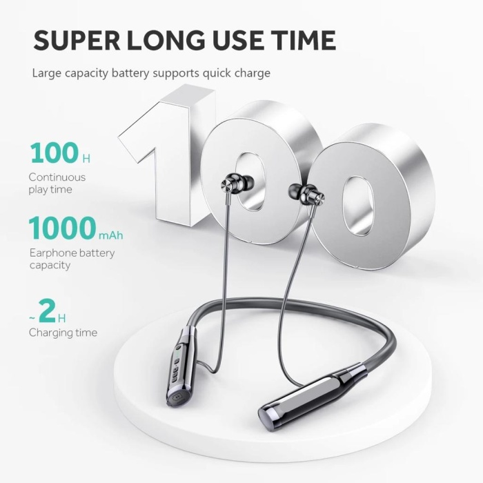 Sporcu Kablosuz boyun bandı bluetooth kulaklık TF kart yuvası 100 saat çalma süresi