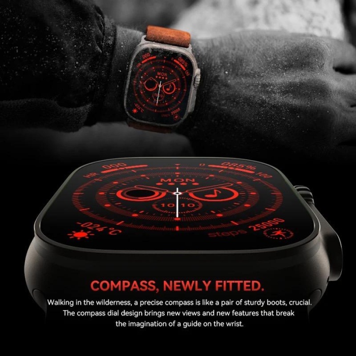 Yeni hw68 ultra aktif pusula barometreli  49 mm  2.1 inç HD ekran NFC akıllı saat çift kordon