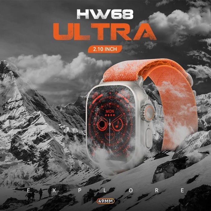 Yeni hw68 ultra aktif pusula barometreli  49 mm  2.1 inç HD ekran NFC akıllı saat çift kordon