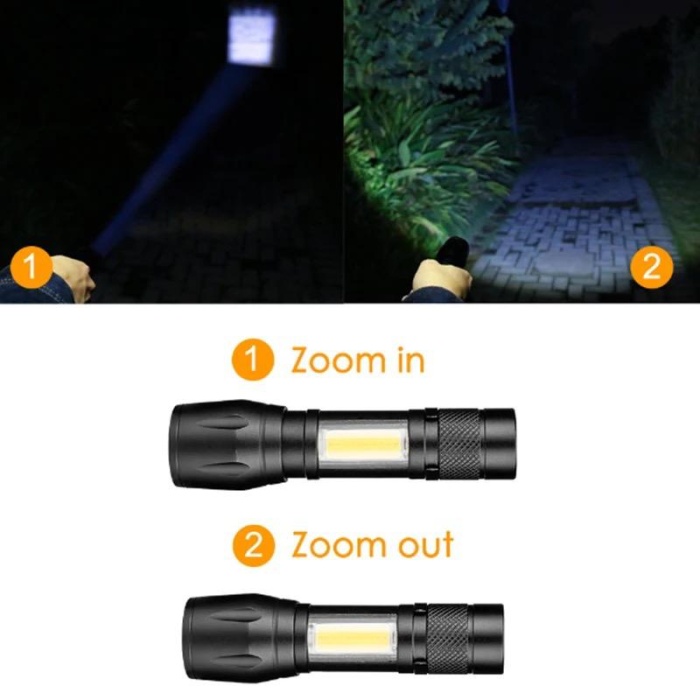 Cep LED el feneri USB şarjlı el feneri zumlanabilir taşınabilir