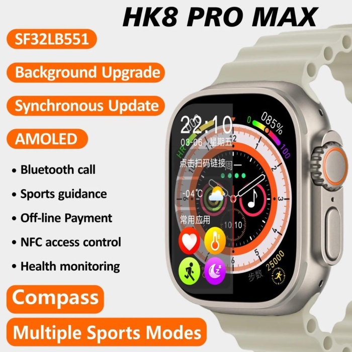 2023 Yeni HK8 Pro Max Ultra 2.02 inç AMOLED ekran 49mm  IOS Android  NFC Akıllı Saat