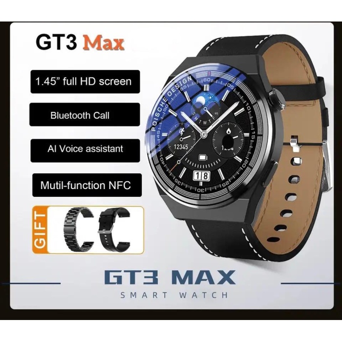 Yüksek Çözünürlüklü Yuvarlak Kasa 1.45 inç Gt3 Max 3 Kordonlu Akıllı Saat